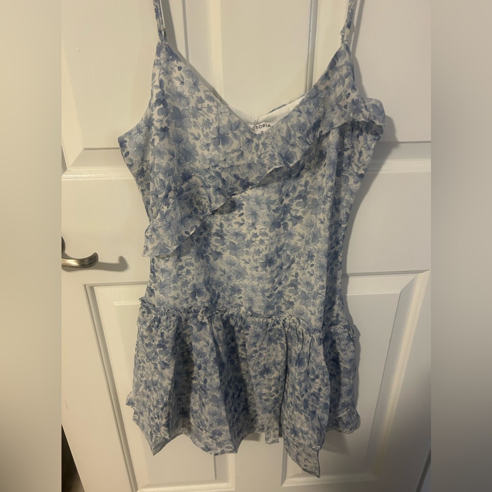 Red dress brand Storia Blue and white floral print mini dress size medium - Picture 5 of 6